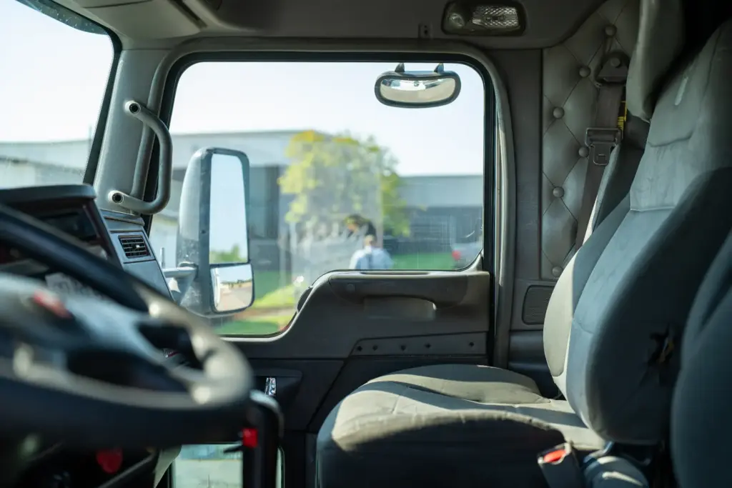 Inside the cab of an NW Trucking Academy training truck